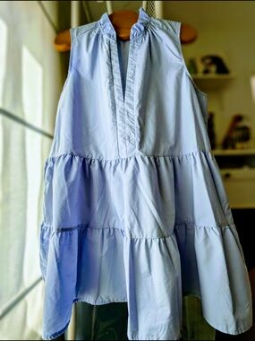 Pale Blue Tiered Sundress Oversized Relaxed Cotton Blend XXL Quick Dry